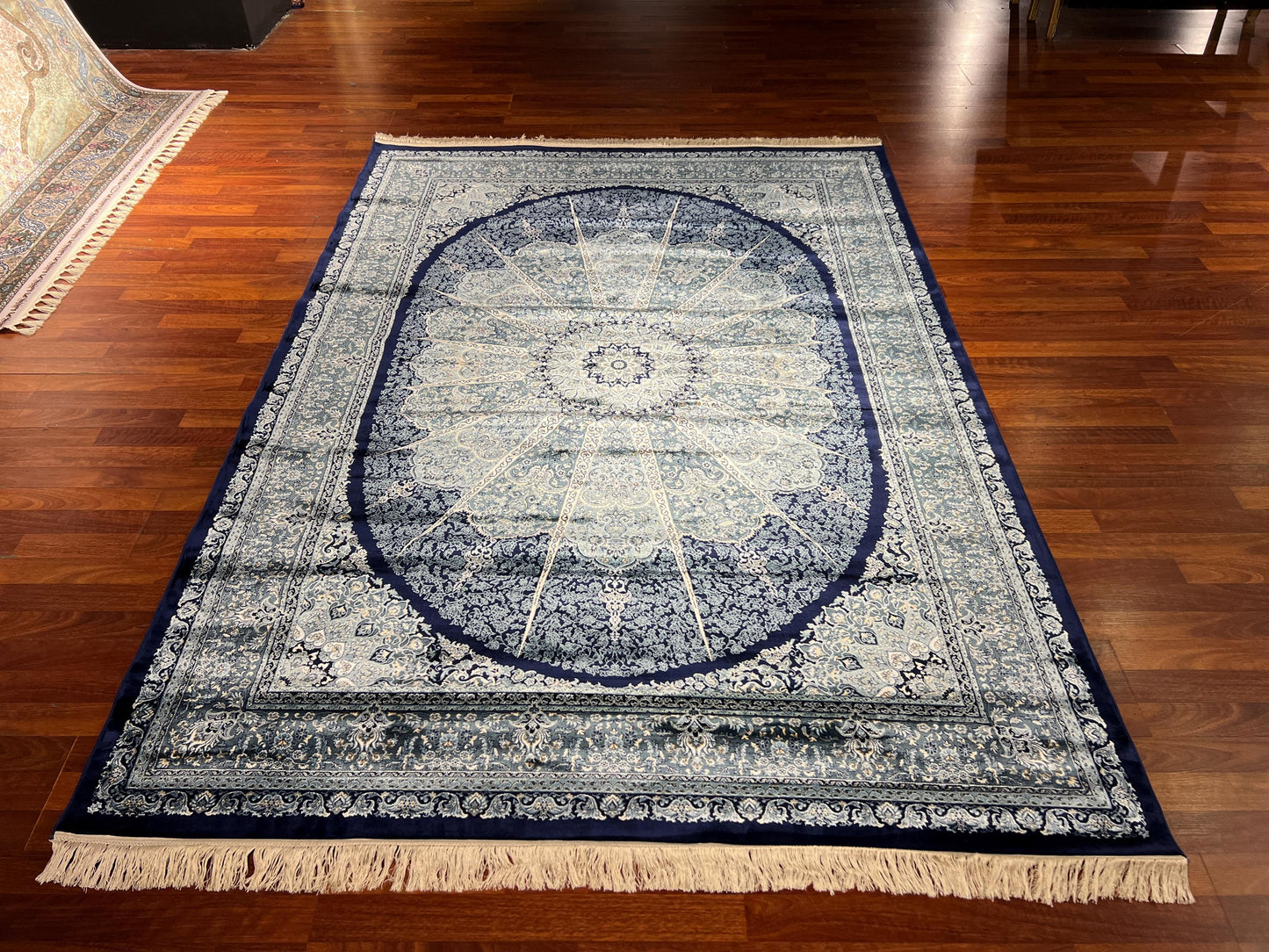 5x8 Dark Blue Modal Silk Rug, Medallion Area Rug, Luxury Living Room Carpet, Special Design Home Decor Rug