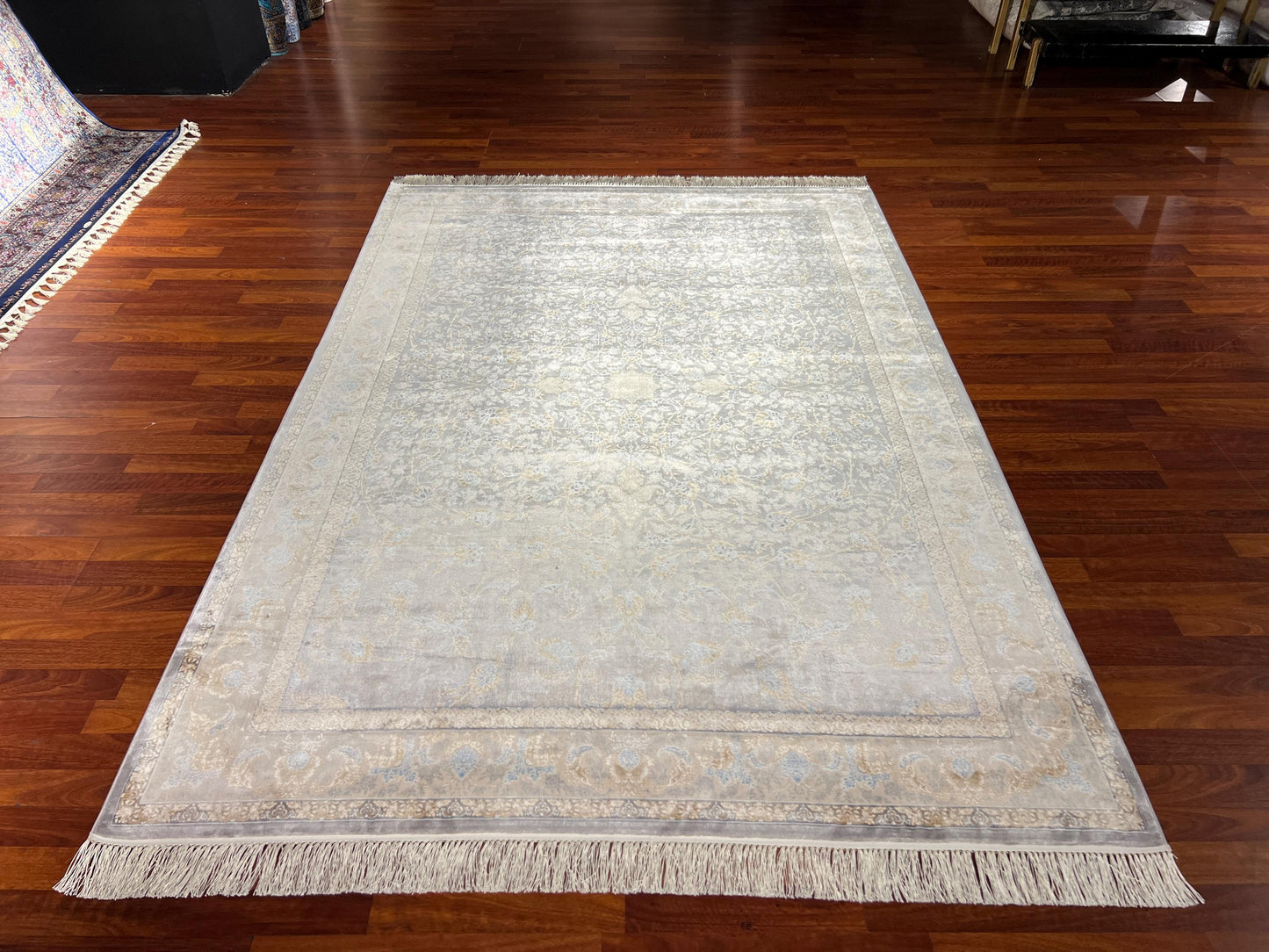 5x8 Gray Gold Bamboo Silk Rug, Floral Area Rug, Luxury Living Room Carpet, Turkish Style Home Decor Rug
