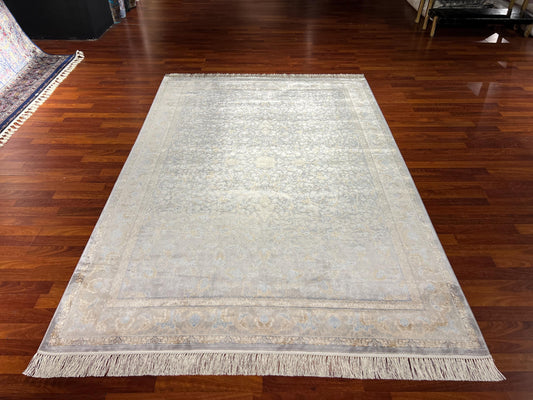 5x8 Gray Gold Bamboo Silk Rug, Floral Area Rug, Luxury Living Room Carpet, Turkish Style Home Decor Rug