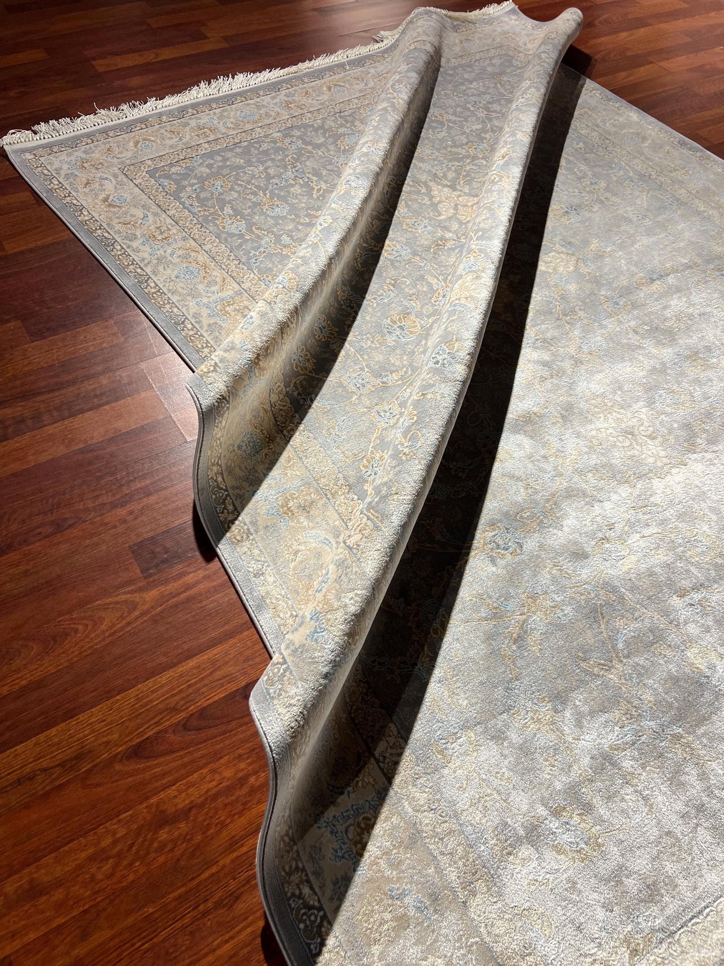 5x8 Gray Gold Bamboo Silk Rug, Floral Area Rug, Luxury Living Room Carpet, Turkish Style Home Decor Rug