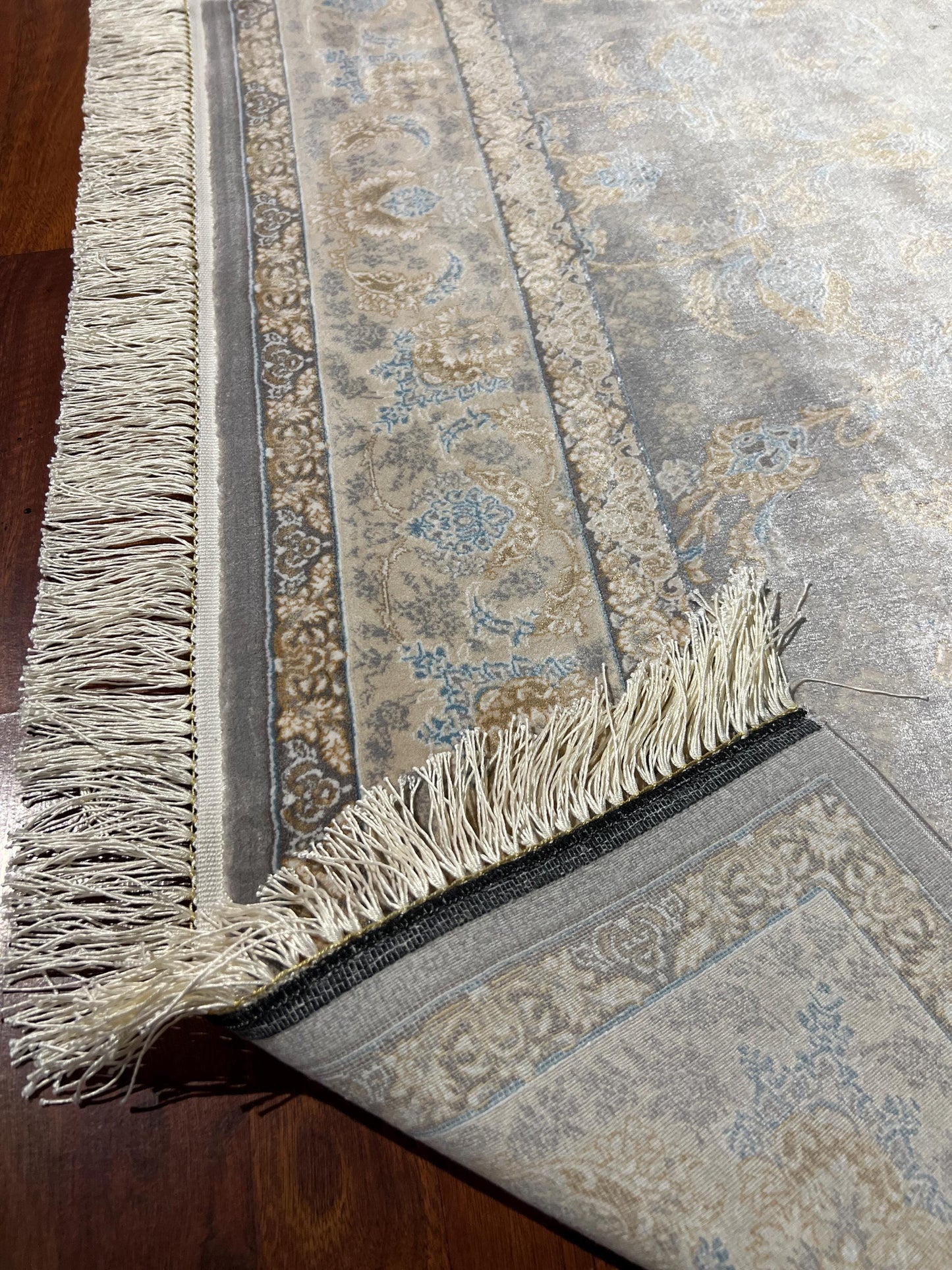5x8 Gray Gold Bamboo Silk Rug, Floral Area Rug, Luxury Living Room Carpet, Turkish Style Home Decor Rug