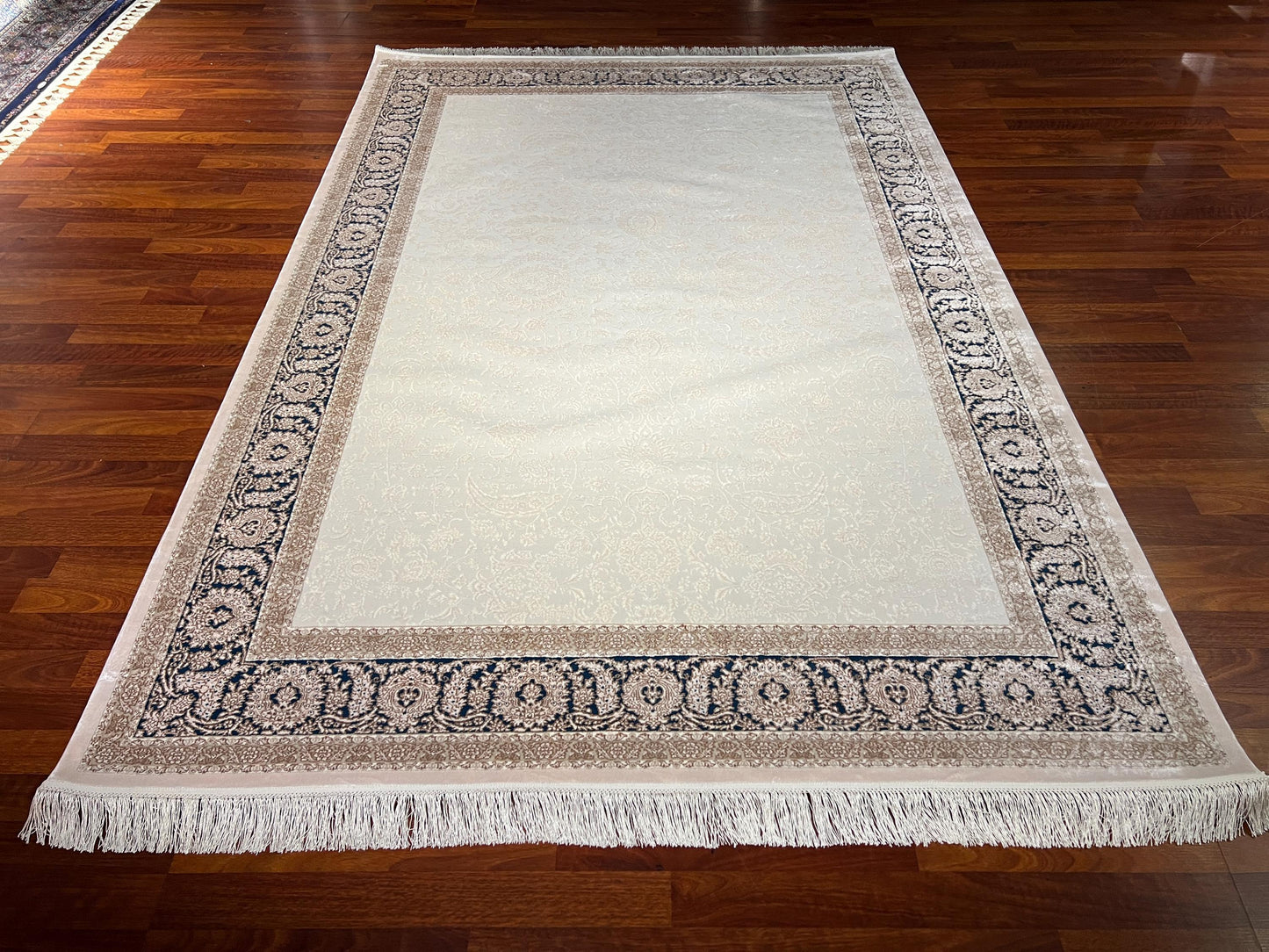 5x8 White Blue Bamboo Rug, Classic Palace Area Rug, Luxury Living Room Carpet, Elegant Office Rug