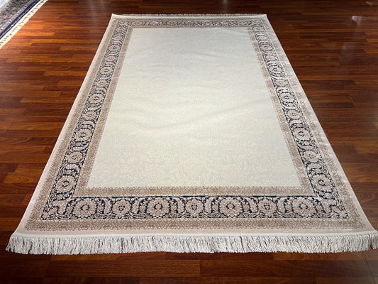5x8 White Blue Bamboo Rug, Classic Palace Area Rug, Luxury Living Room Carpet, Elegant Office Rug