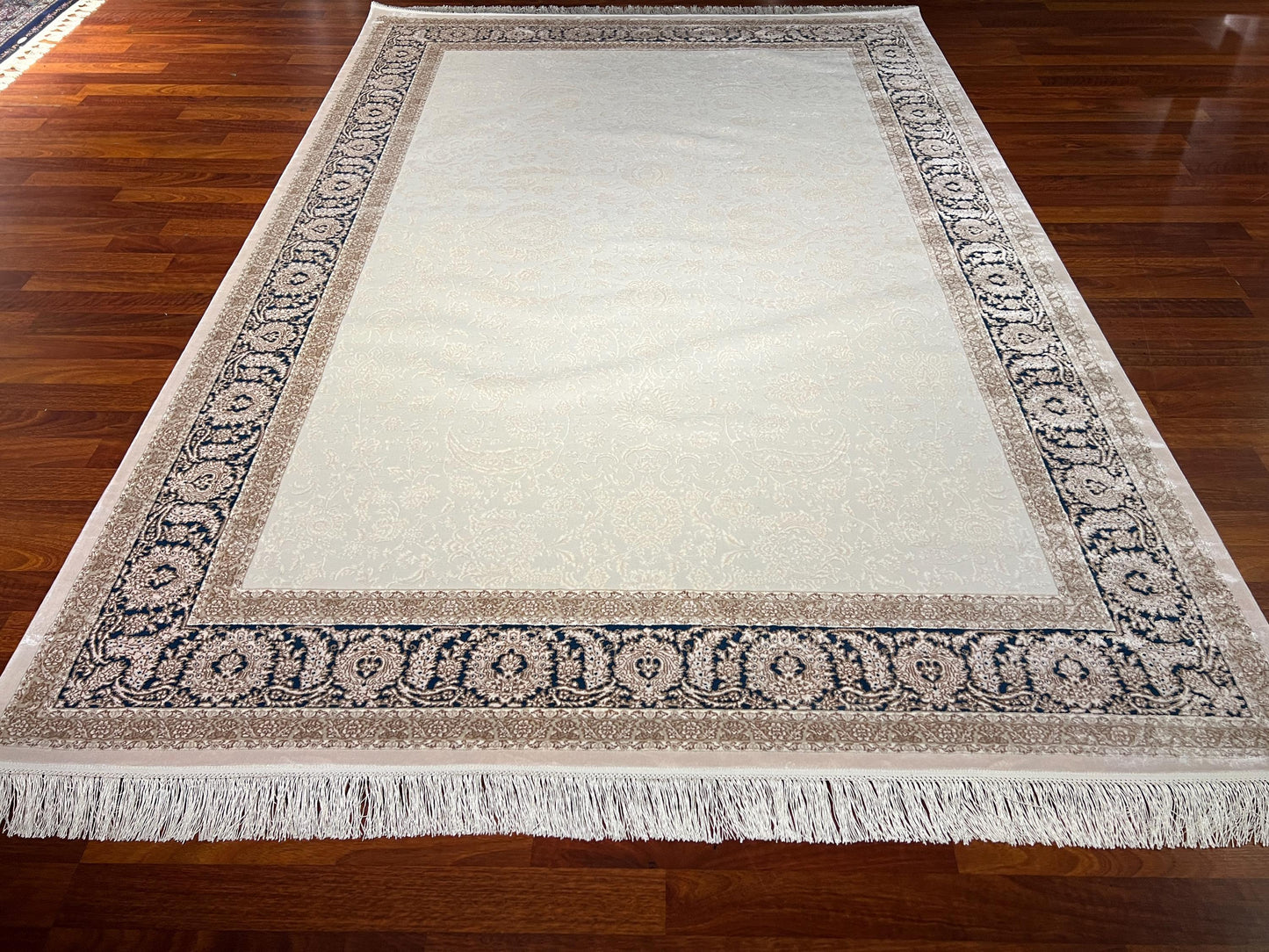 5x8 White Blue Bamboo Rug, Classic Palace Area Rug, Luxury Living Room Carpet, Elegant Office Rug