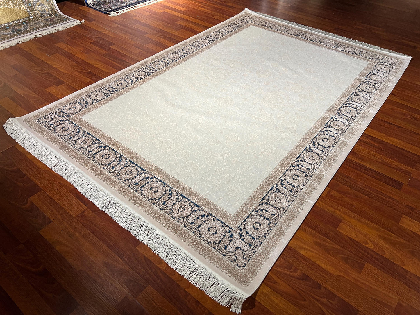5x8 White Blue Bamboo Rug, Classic Palace Area Rug, Luxury Living Room Carpet, Elegant Office Rug