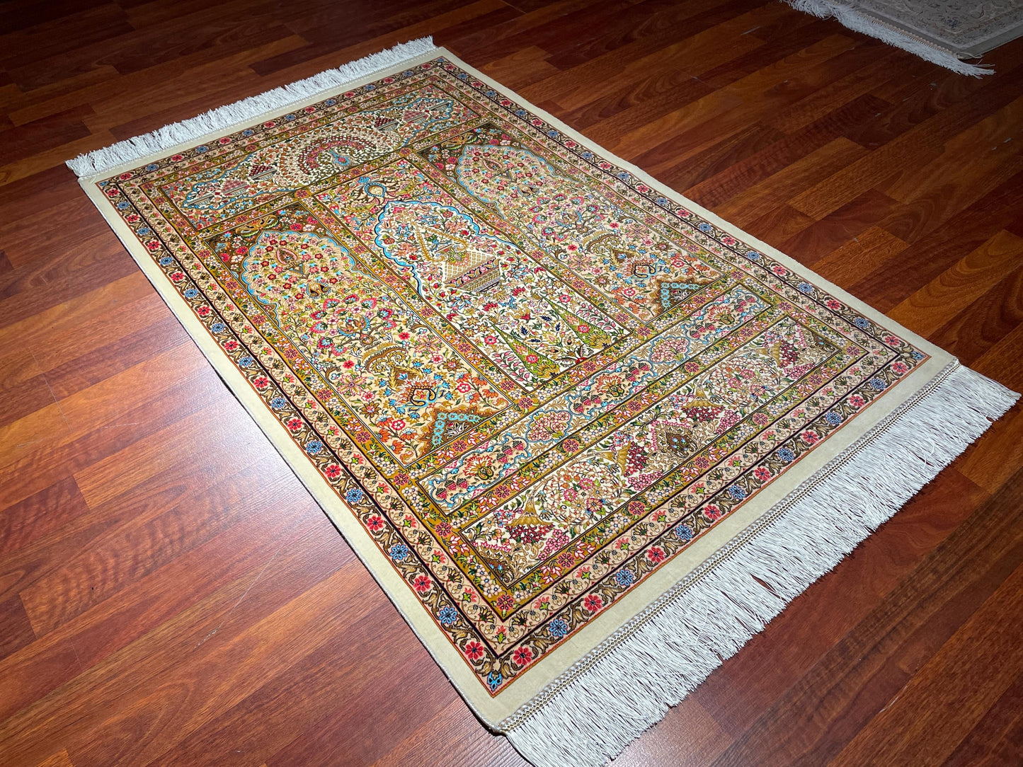 2.6x4 Floral Garden Sajjadah, Modal Silk Prayer Rug, Luxury Islamic Prayer Mat, Decorative Prayer Rug