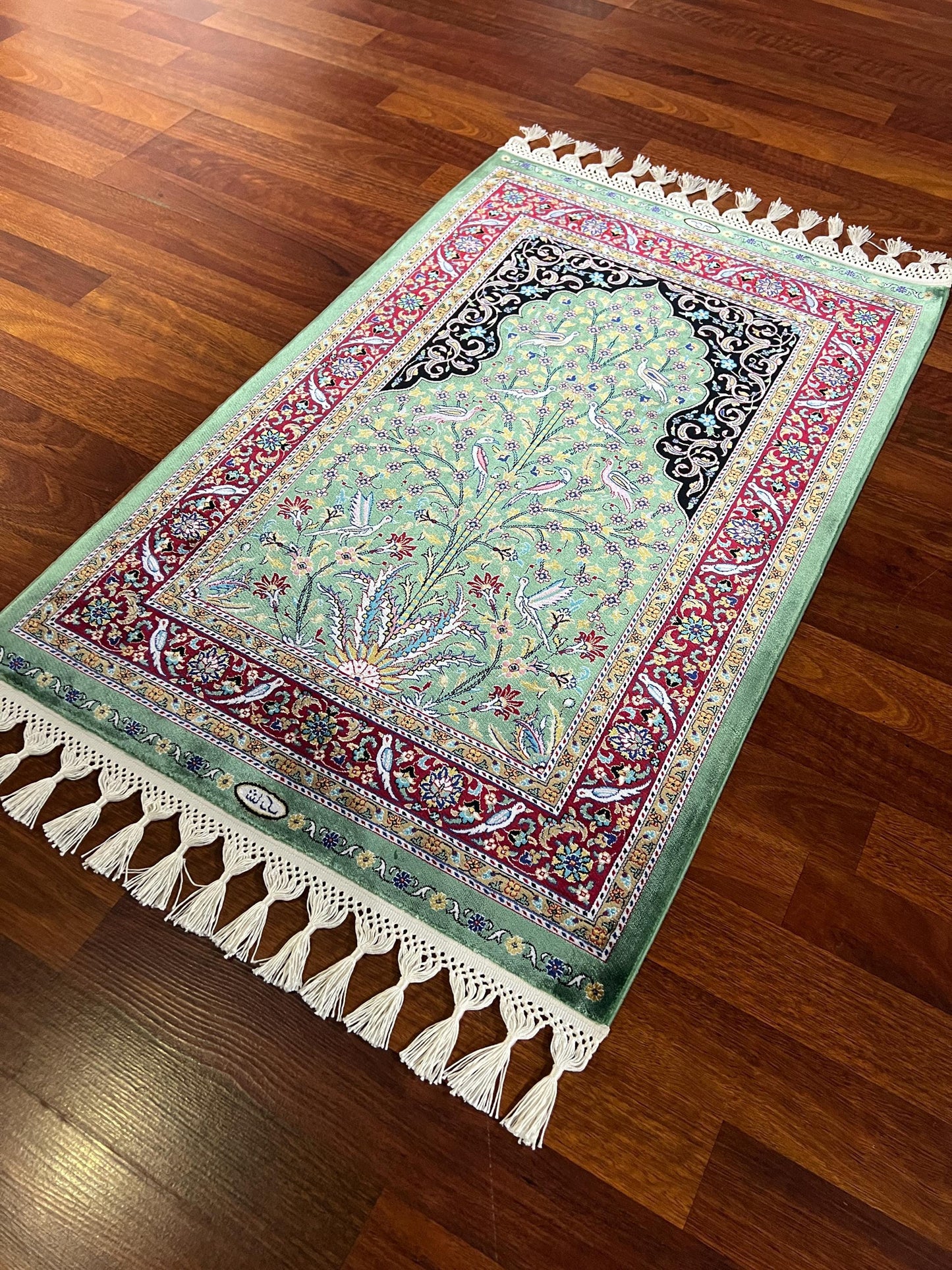1.64x2.23 ft Mini Bamboo Silk Rug, Floral Bird Accent Rug, Authentic Small Silk Rug, Housewarming Gift Rug