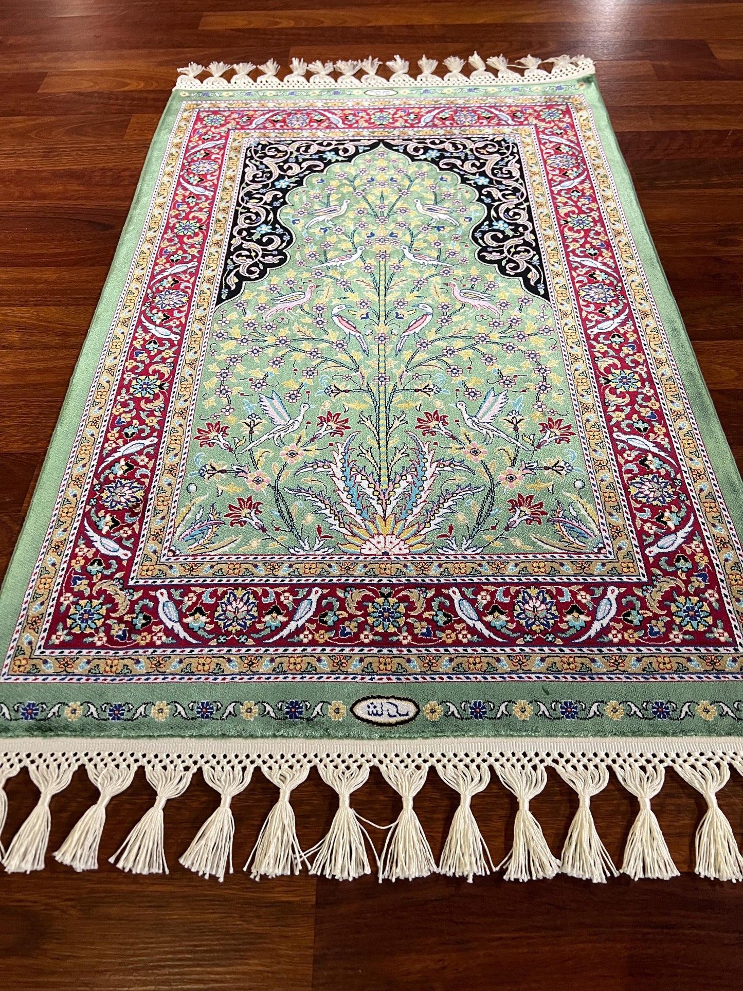 1.64x2.23 ft Mini Bamboo Silk Rug, Floral Bird Accent Rug, Authentic Small Silk Rug, Housewarming Gift Rug