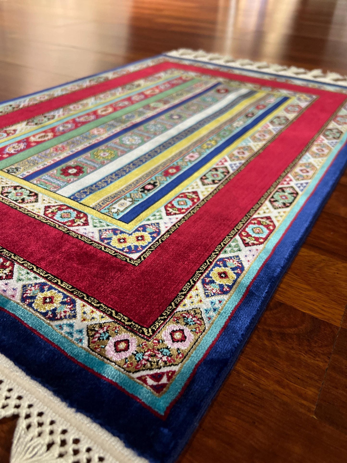 2x3 Mini Silk Rug, Colorful Striped Accent Rug, Traditional Small Decorative Rug, Housewarming Gift Rug