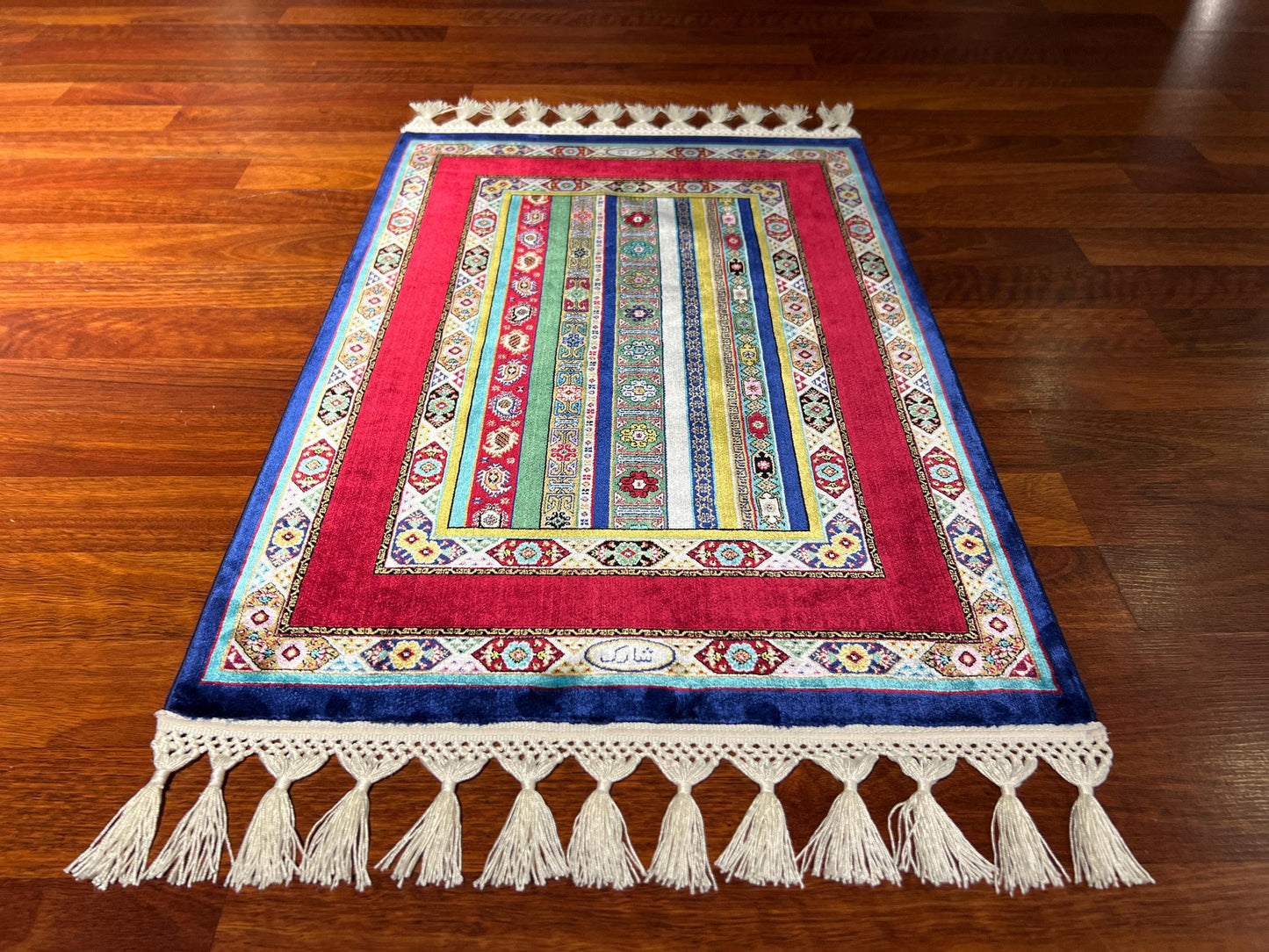 2x3 Mini Silk Rug, Colorful Striped Accent Rug, Traditional Small Decorative Rug, Housewarming Gift Rug