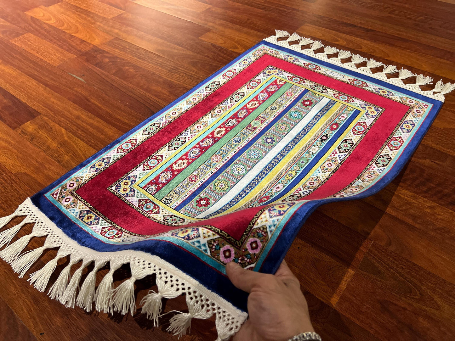 2x3 Mini Silk Rug, Colorful Striped Accent Rug, Traditional Small Decorative Rug, Housewarming Gift Rug