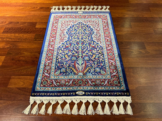 2x3 Blue Modal Silk Gift Rug, Floral Arch Mini Tapestry Rug, Decorative Wall Hanging Rug, Small Accent Rug