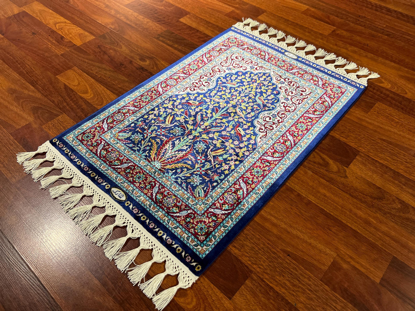 2x3 Blue Modal Silk Gift Rug, Floral Arch Mini Tapestry Rug, Decorative Wall Hanging Rug, Small Accent Rug