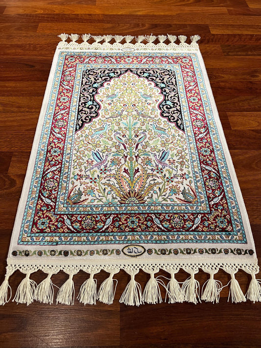 2x3 Cream Modal Silk Gift Rug, Floral Arch Mini Tapestry Rug, Decorative Wall Hanging Rug, Small Accent Rug