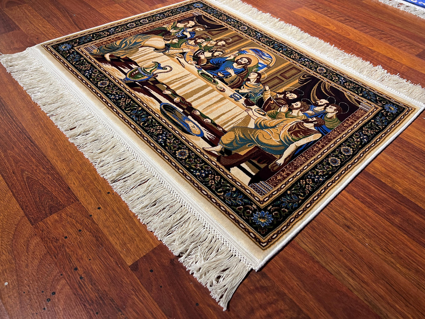 1.64x2.29 ft Last Supper Tapestry, Religious Wall Hanging Rug, Mini Modal Silk Decorative Rug, Christian Gift Rug
