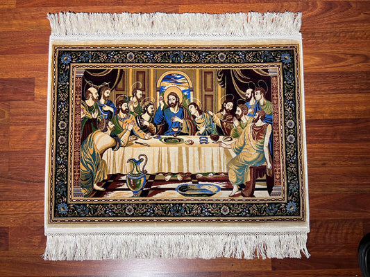 1.64x2.29 ft Last Supper Tapestry, Religious Wall Hanging Rug, Mini Modal Silk Decorative Rug, Christian Gift Rug