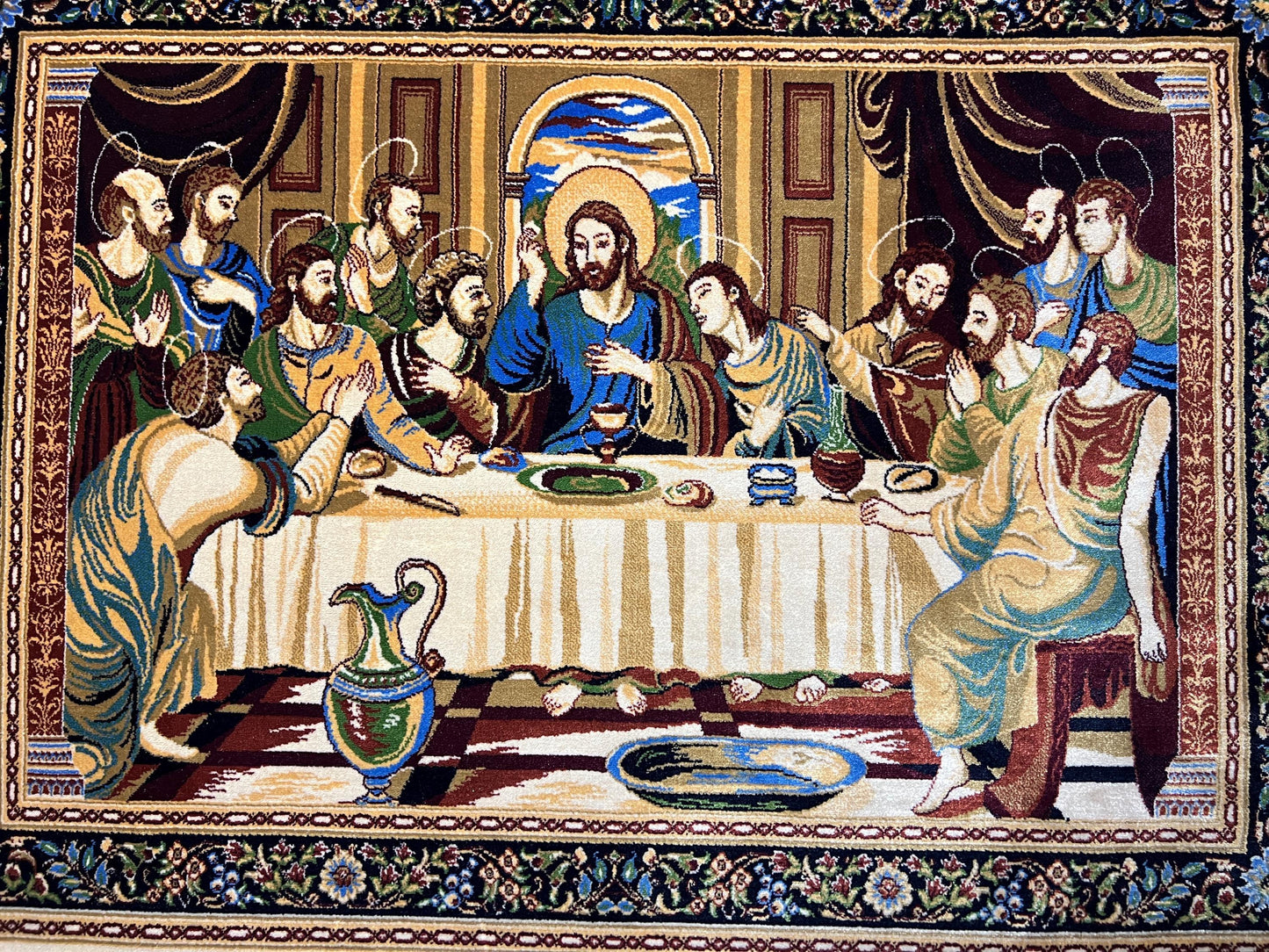1.64x2.29 ft Last Supper Tapestry, Religious Wall Hanging Rug, Mini Modal Silk Decorative Rug, Christian Gift Rug