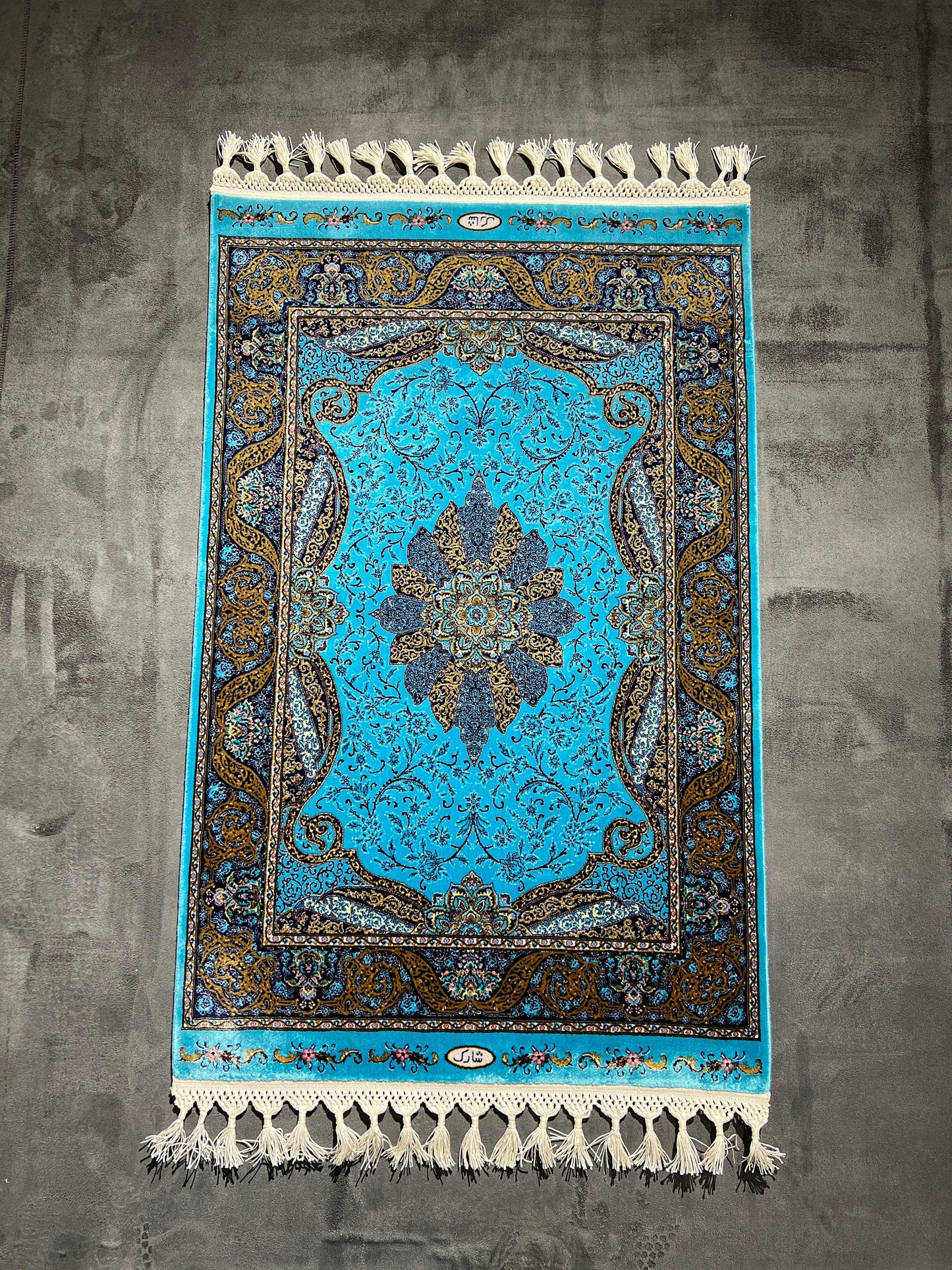 2x3 Turquoise Modal Silk Gift Rug, Floral Medallion Mini Tapestry Rug, Decorative Wall Hanging Rug, Small Accent Rug