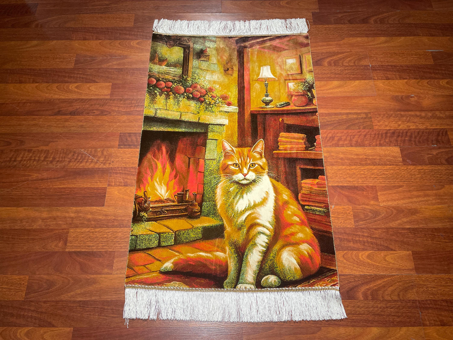 2x3 Cat Modal Silk Tapestry Rug, Fireplace Cat Mini Rug, Decorative Wall Hanging, Cozy Gift Rug