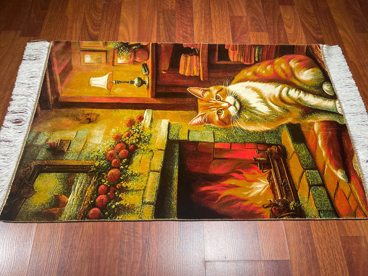 2x3 Cat Modal Silk Tapestry Rug, Fireplace Cat Mini Rug, Decorative Wall Hanging, Cozy Gift Rug