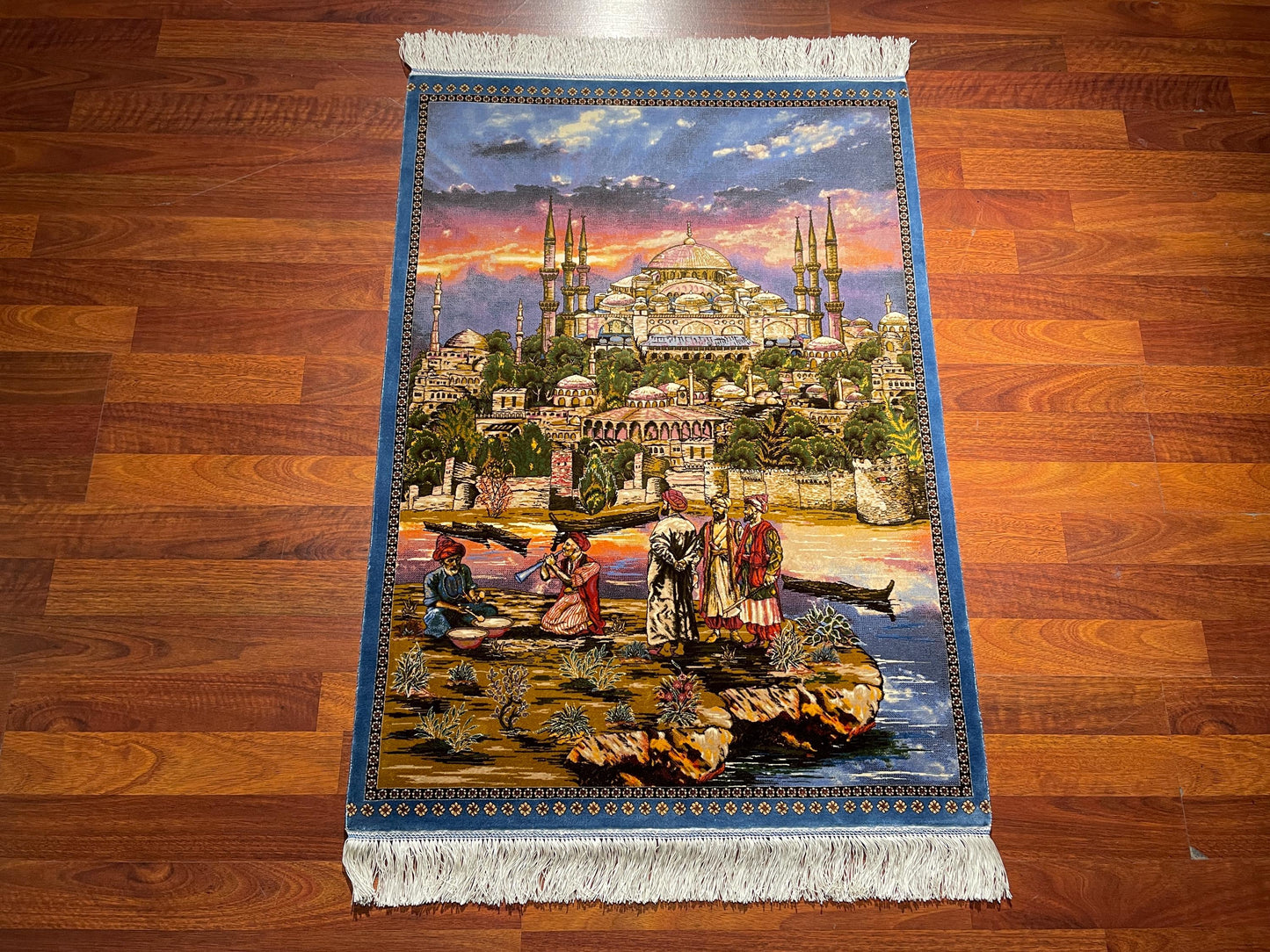 2.3x3.28 ft Istanbul Modal Silk Tapestry Rug, Mosque Landscape Wall Hanging Rug, Turkish Gift Rug