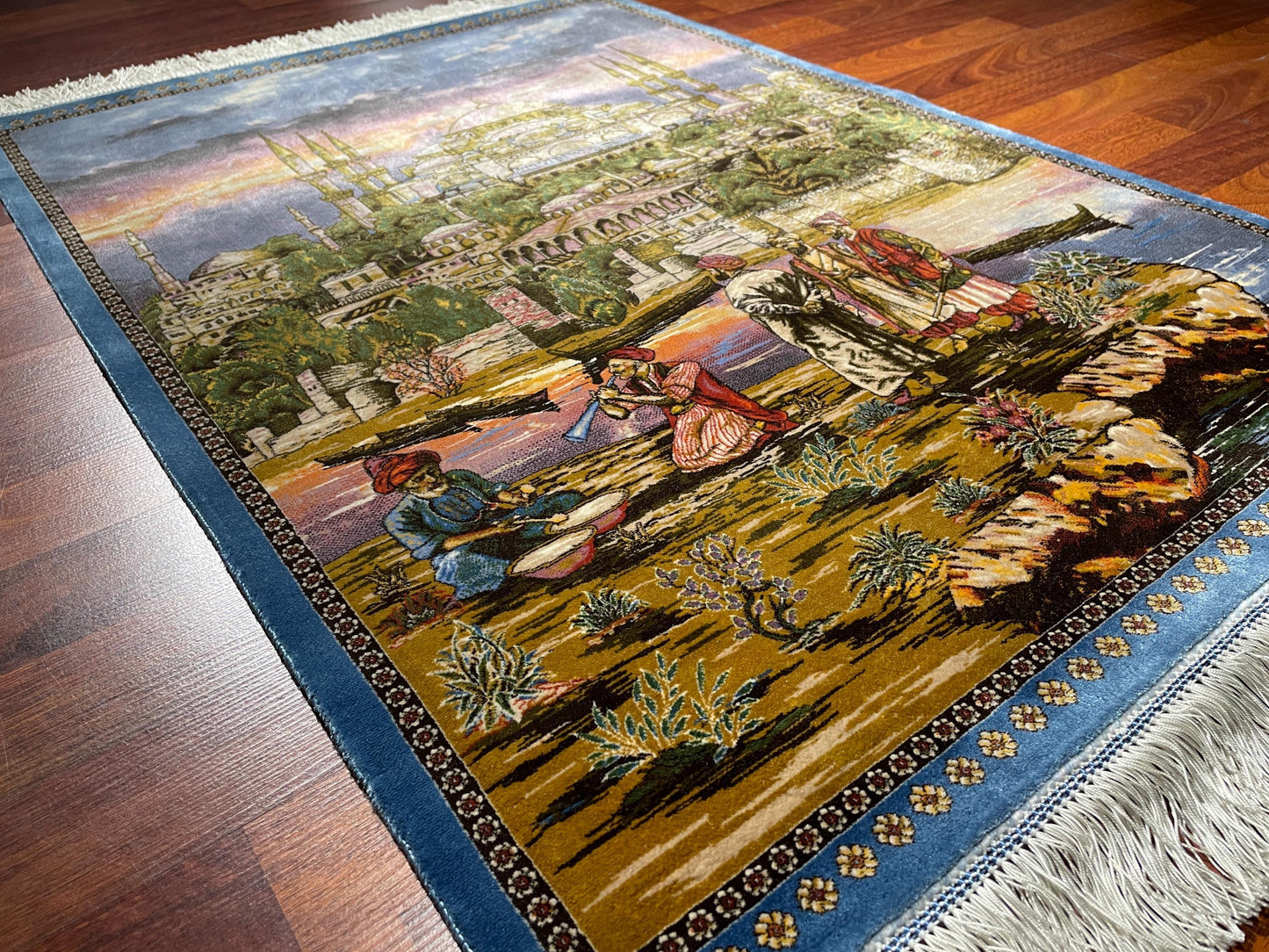 2.3x3.28 ft Istanbul Modal Silk Tapestry Rug, Mosque Landscape Wall Hanging Rug, Turkish Gift Rug
