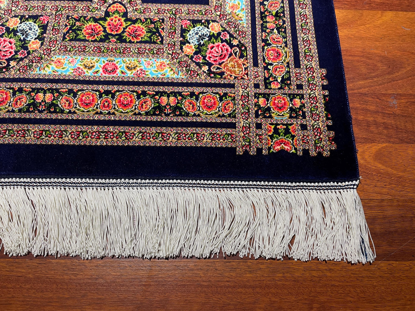 2x3 Dark Blue Modal Silk Gift Rug, Floral Medallion Mini Rug, Decorative Tapestry Rug, Fringe Wall Hanging Rug