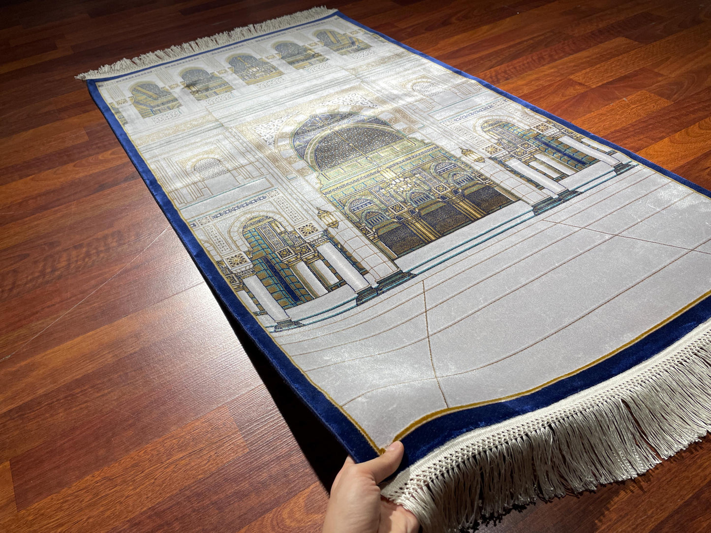 Modal Silk Sajjadah Prayer Rug, Mosque Design Prayer Mat, 150 Combs Islamic Rug, Luxury Muslim Gift Rug