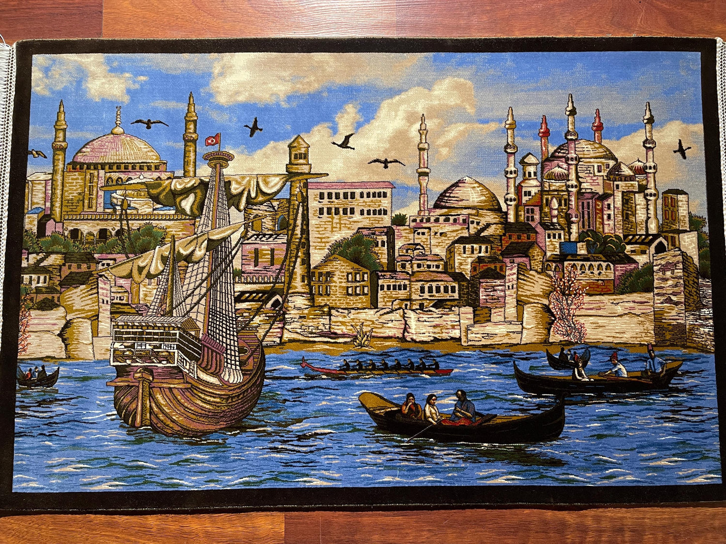 1.96x2.95 ft Istanbul Modal Silk Tapestry Rug, 150 Combs Decorative Wall Hanging, Cityscape Gift Rug, Mini Silk Decor Rug