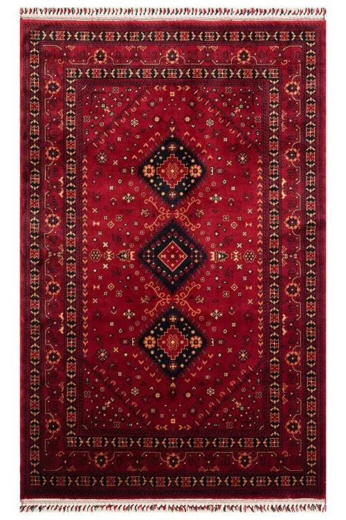 NOSTALJI 961 RED Afgan / Yağcıbedir Desenli El Emeği ile Özel Tezgahlarda Üretilen Tensel Uşak Halısı